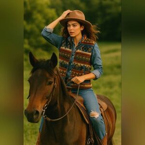 Denim & Co Aztec Fleece Vest S | Western Y2K Cabincore Rodeo | Horse Girl Layer